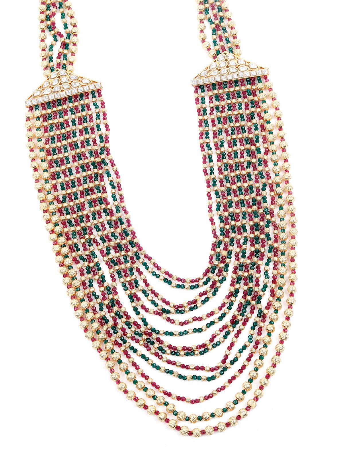 Gorgeous Red, Green and Gold Long Necklace Set for Women - Odette