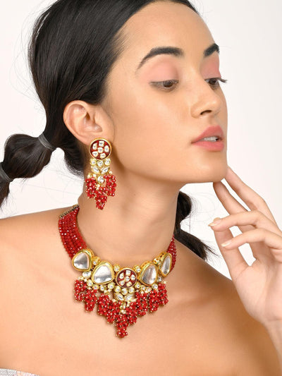 Gorgeous red vibrant necklace set - Odette