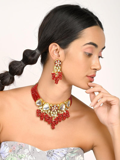 Gorgeous red vibrant necklace set - Odette