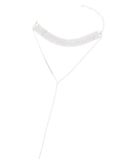 Gorgeous silver-studded statement necklace - Odette