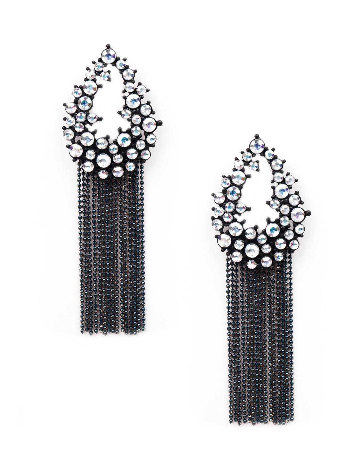 Gorgeous silver teardrop tassel earrings - Odette