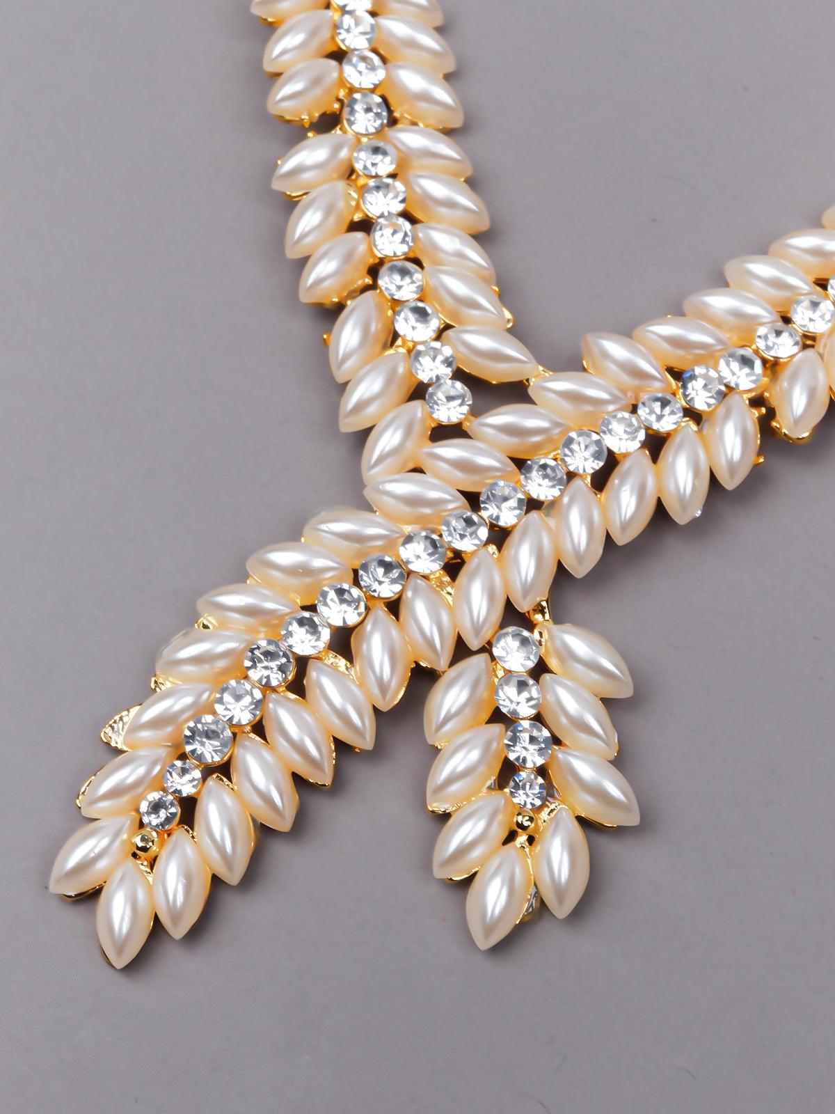 Gorgeous studded necklace set - Gold - Odette