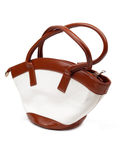 Gorgeous white and brown structured handbag - Odette