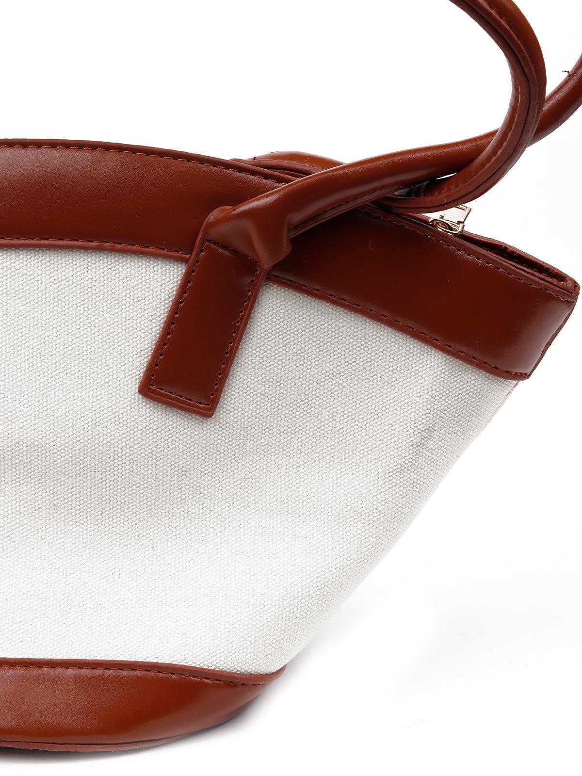 Gorgeous white and brown structured handbag - Odette