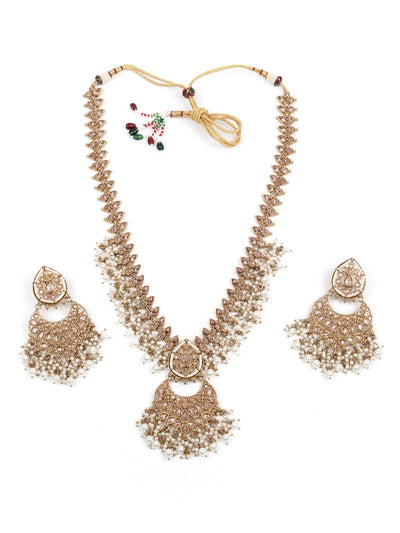 Gorgeous White and Gold Traditional Long Necklace Set for Women - Odette