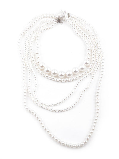 Gorgeous white artificial pearl layered necklace for women - Odette