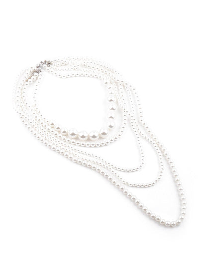 Gorgeous white artificial pearl layered necklace for women - Odette