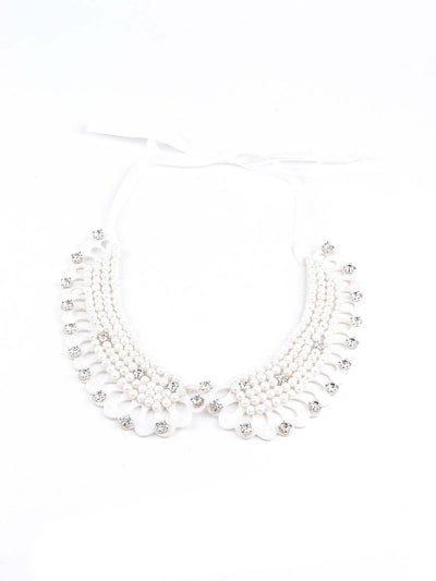 Gorgeous white beaded collar necklace for women - Odette