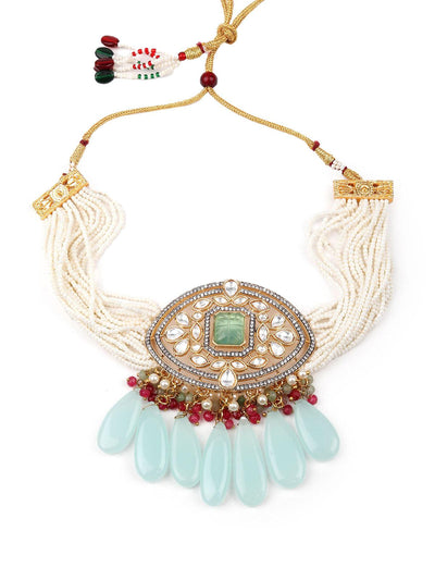 Gorgeous white beaded statement necklace set - Odette