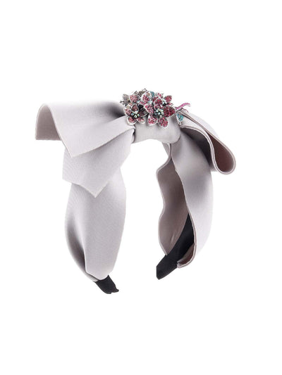 Gorgeous white bow hairband embellished with a floral brooch - Odette