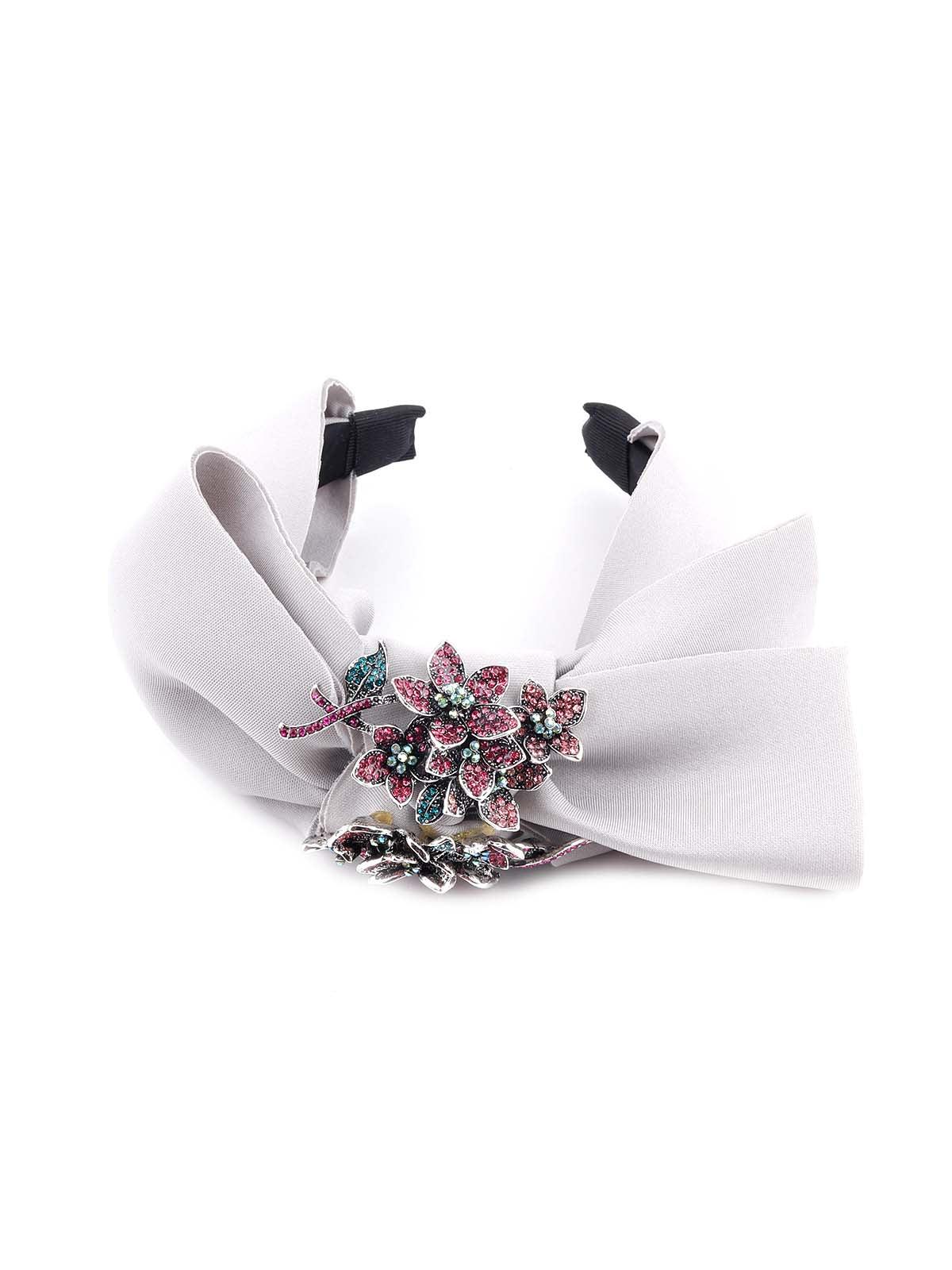 Gorgeous white bow hairband embellished with a floral brooch - Odette