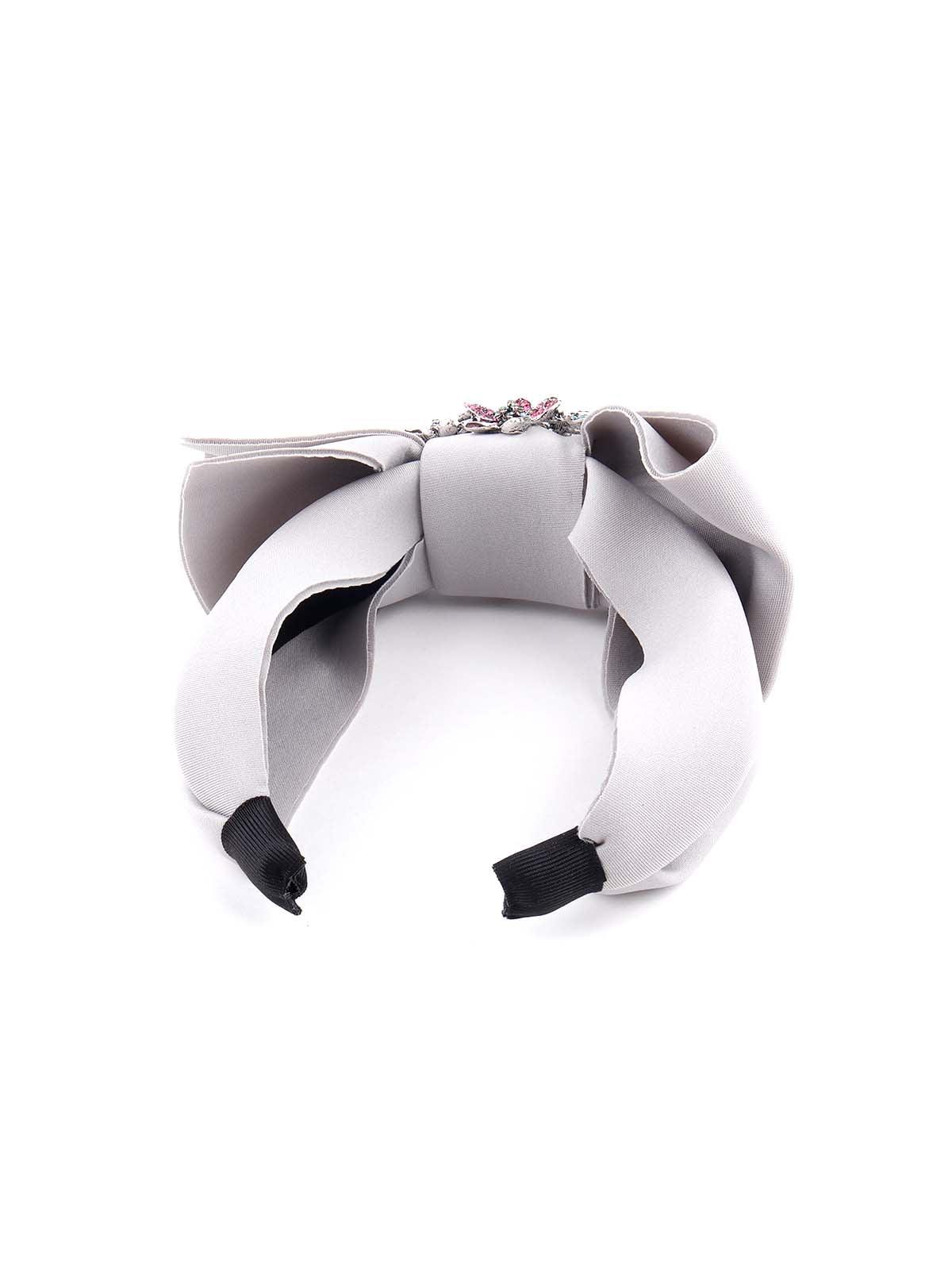 Gorgeous white bow hairband embellished with a floral brooch - Odette