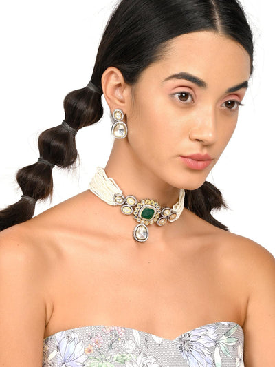 Gorgeous white pendant choker necklace set - Odette