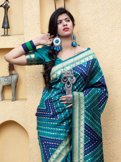 Gorgeous Woven Blue Banarasi Silk Saree - Odette