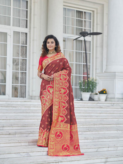 Gorgeous Woven Brown Banarasi Silk Saree - Odette