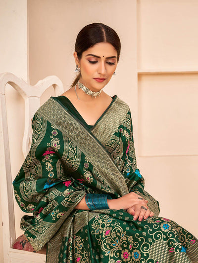 Gorgeous Woven Dark Green Banarasi Silk Saree - Odette