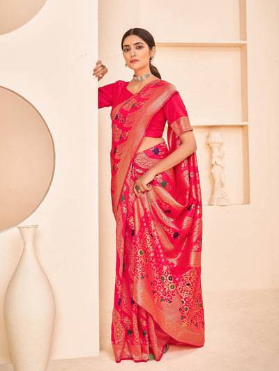 Gorgeous Woven Deep Pink Banarasi Silk Saree - Odette