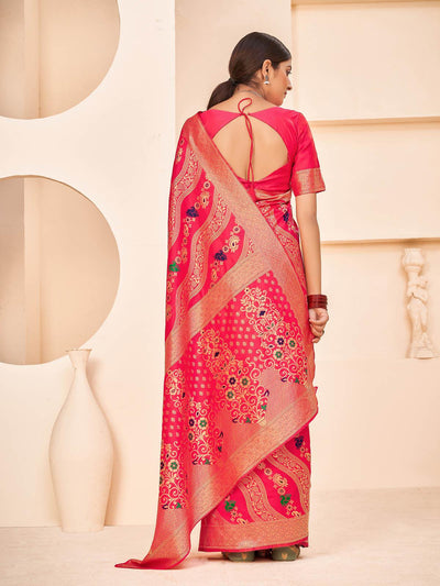 Gorgeous Woven Deep Pink Banarasi Silk Saree - Odette