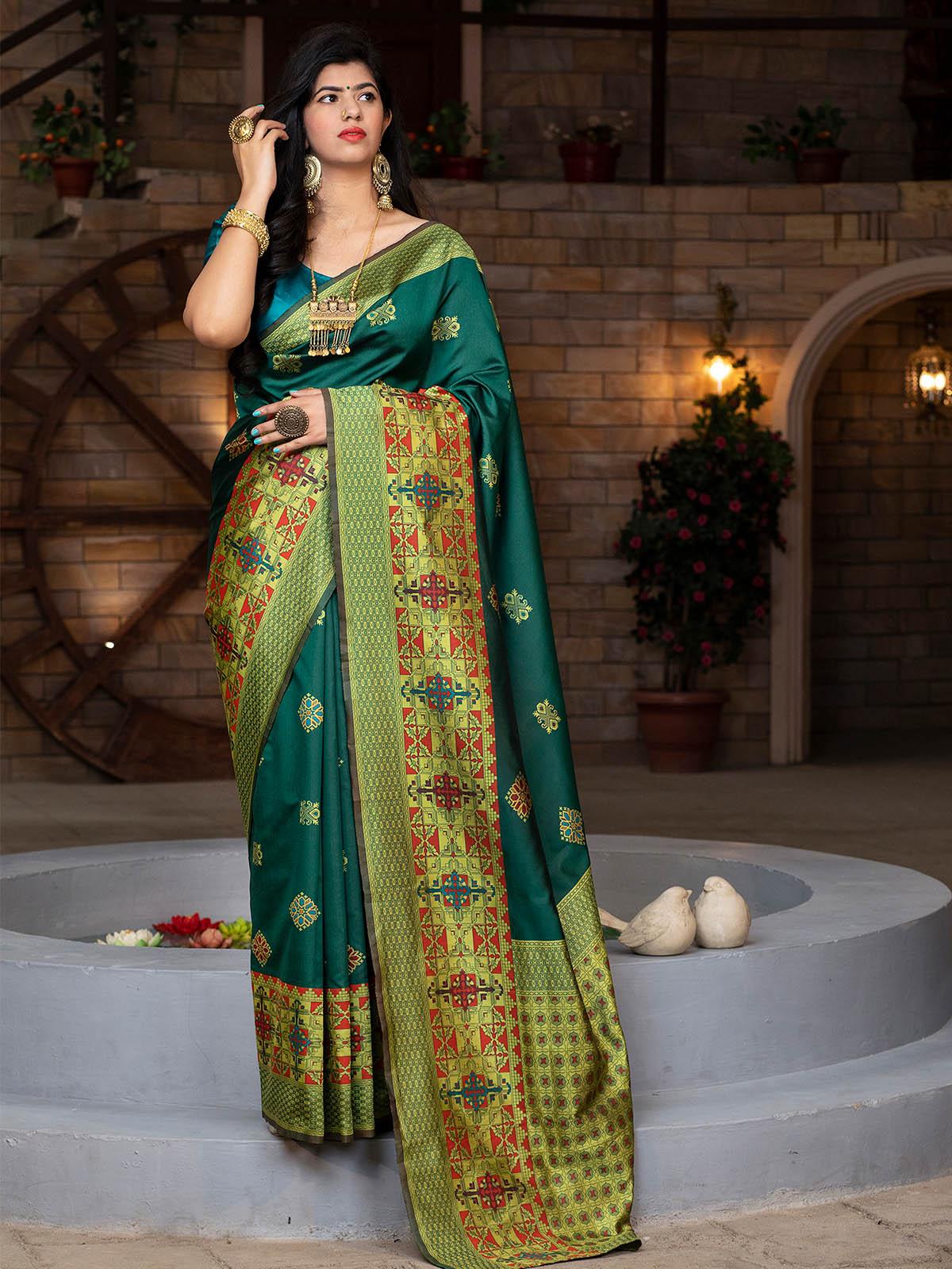 Buy HOUSE OF BEGUM Bottle Green Banarasi Handloom Satin Silk Saree With  Embroidery Work with Blouse Piece | Shoppers Stop