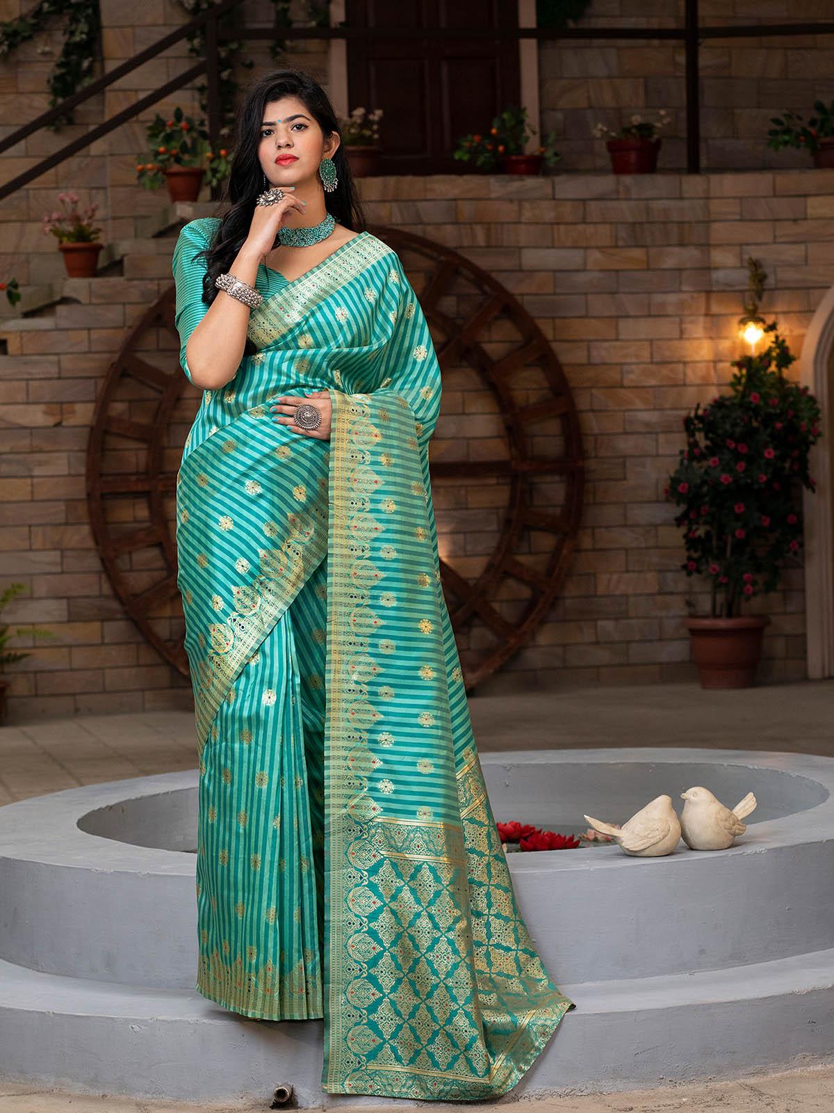Gorgeous Woven Green Banarasi Silk Saree - Odette