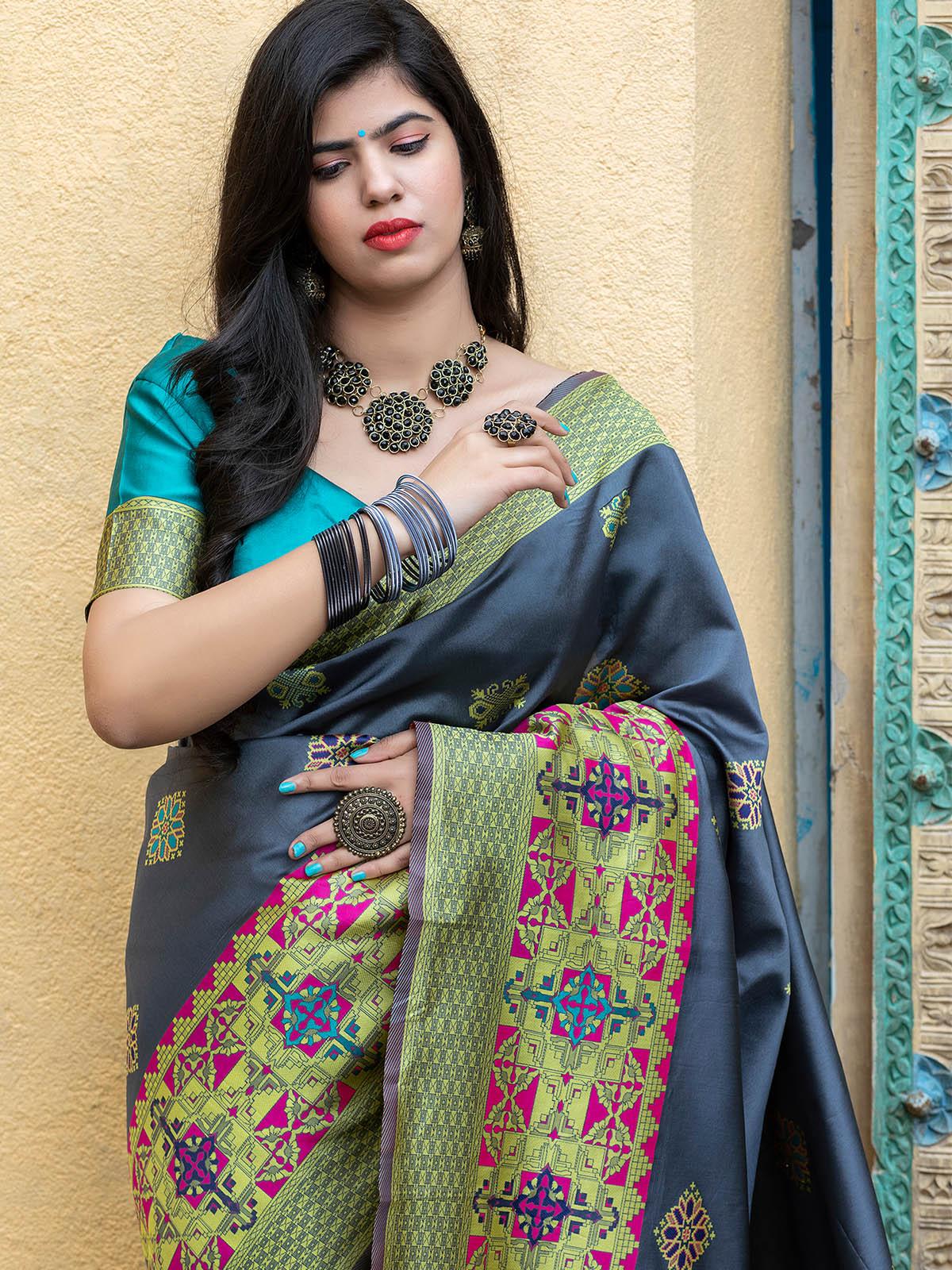 Gorgeous Woven Grey Banarasi Silk Saree - Odette