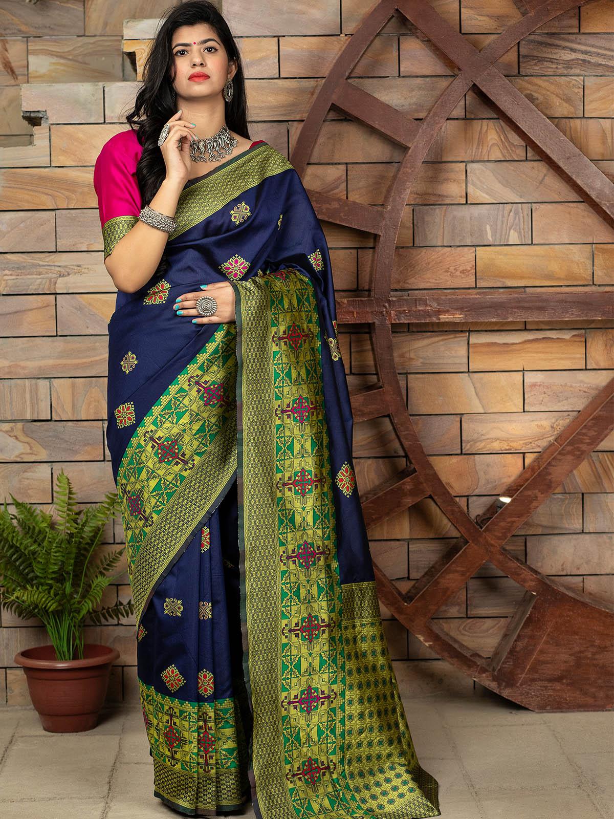 Gorgeous Woven Navy Banarasi Silk Saree - Odette