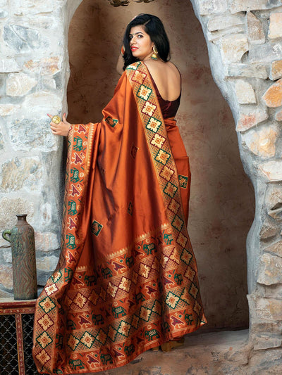 Gorgeous Woven Orange Patola Silk Saree - Odette