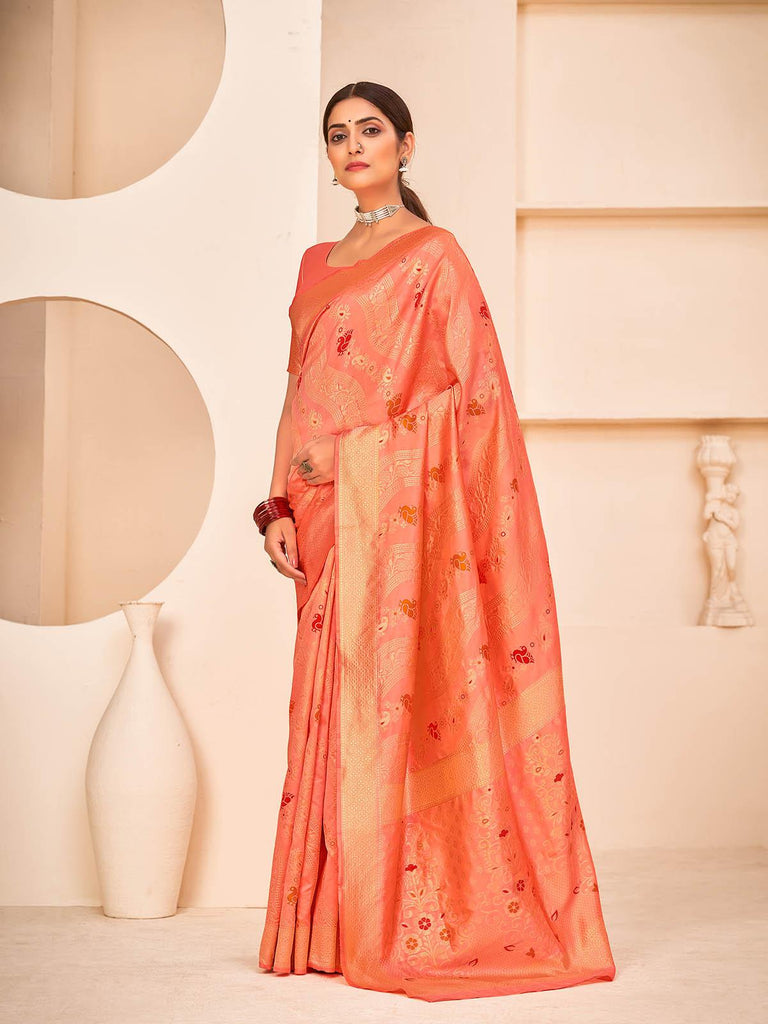 Peach Silk Woven Saree