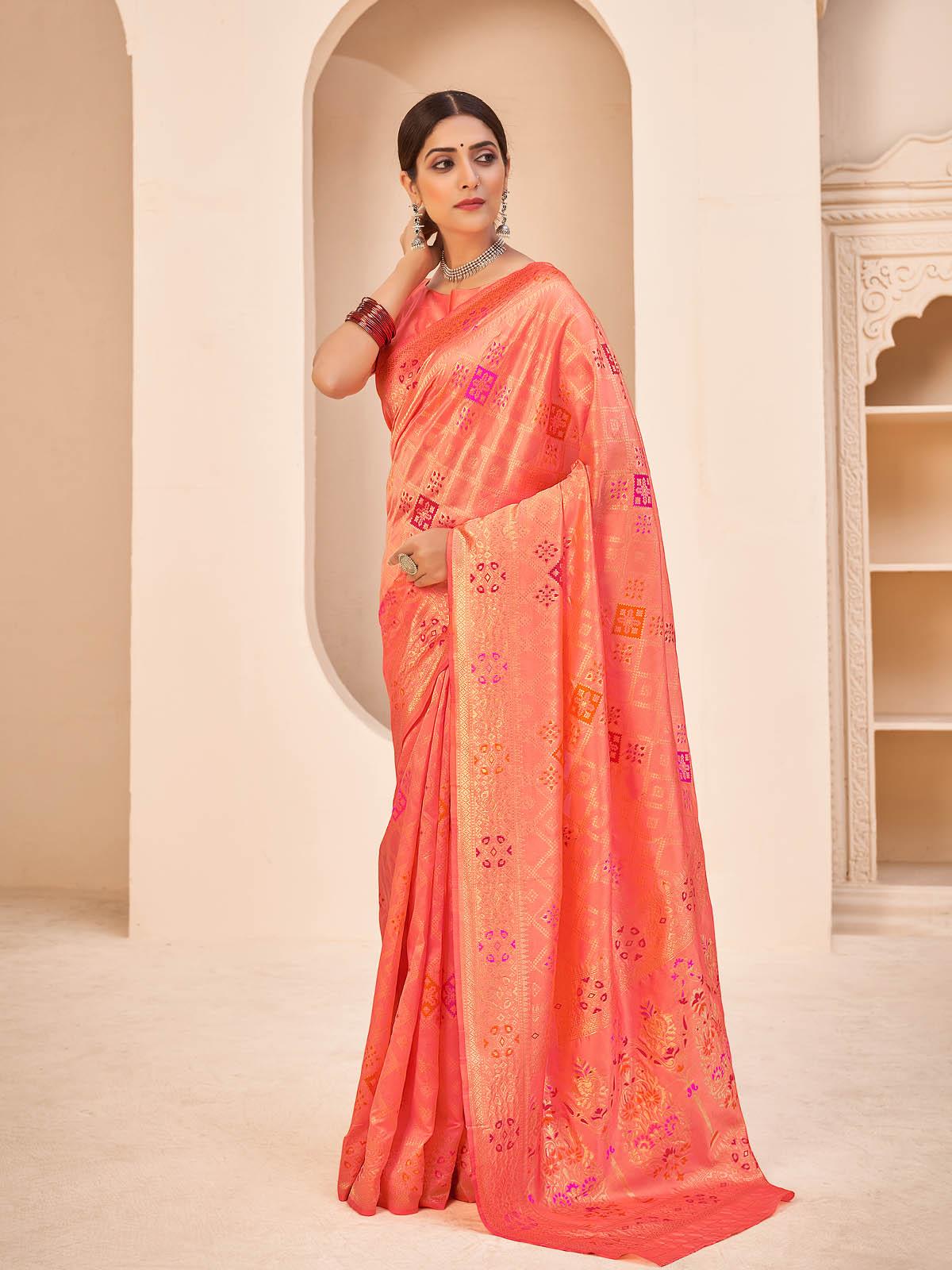 Gorgeous Woven Peach Banarasi Silk Saree - Odette