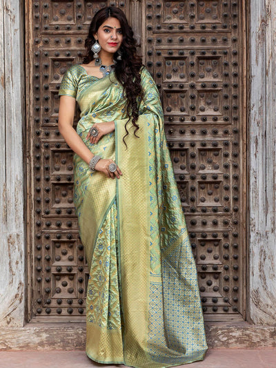 Gorgeous Woven Pista Banarasi Silk Saree - Odette