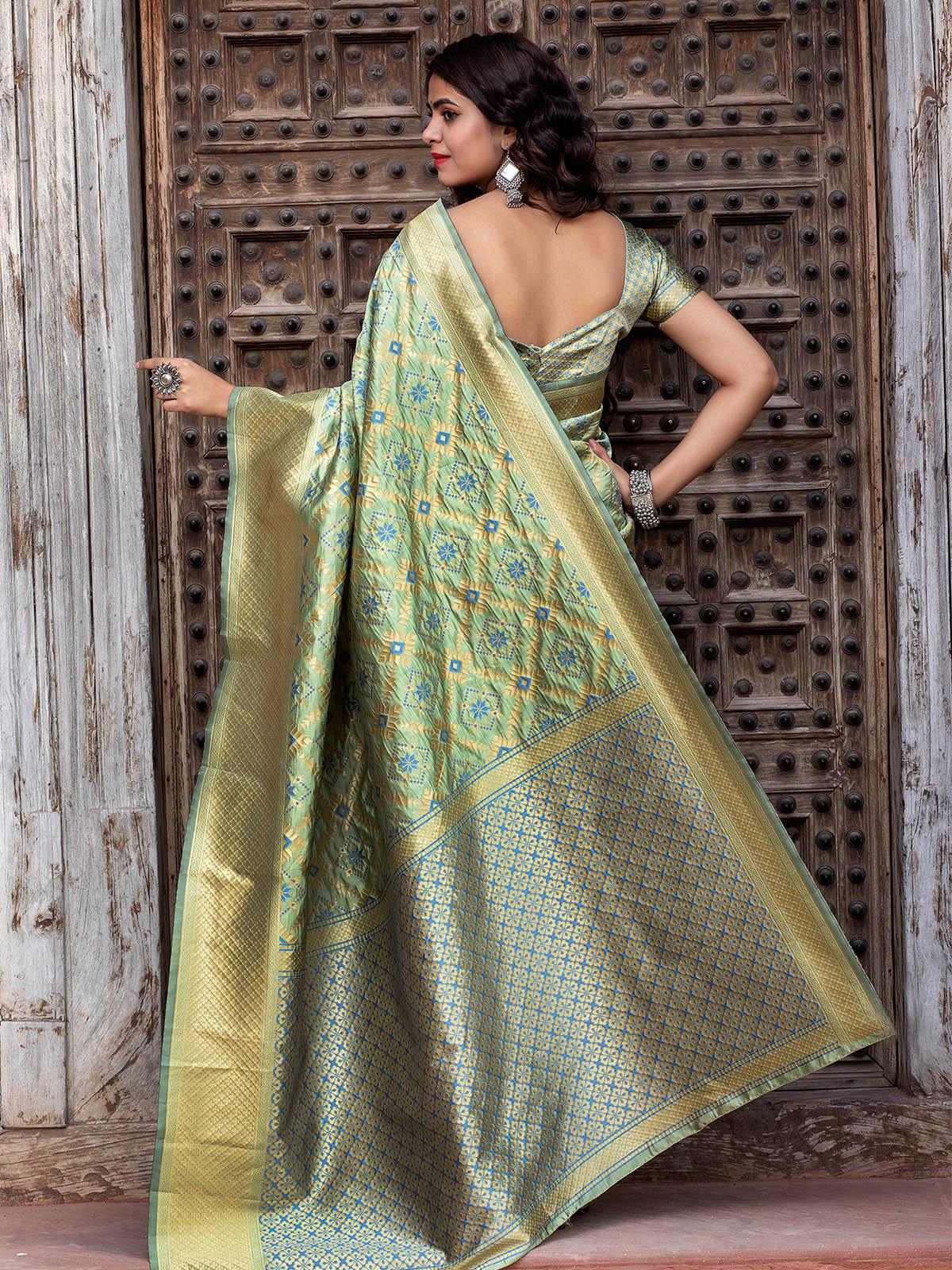 Gorgeous Woven Pista Banarasi Silk Saree - Odette