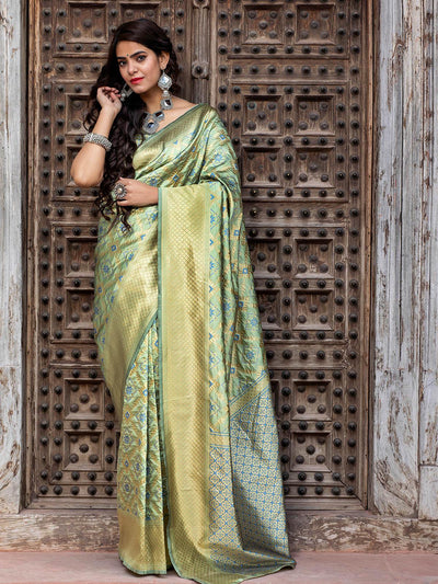 Gorgeous Woven Pista Banarasi Silk Saree - Odette