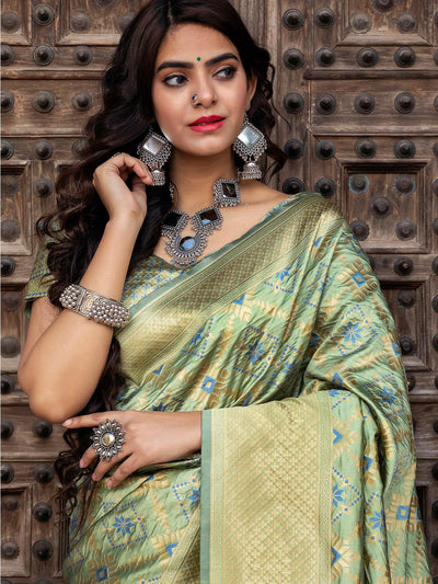 Gorgeous Woven Pista Banarasi Silk Saree - Odette