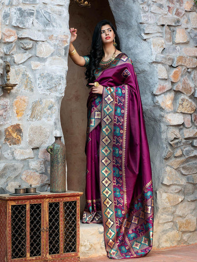 Gorgeous Woven Purple Patola Silk Saree - Odette