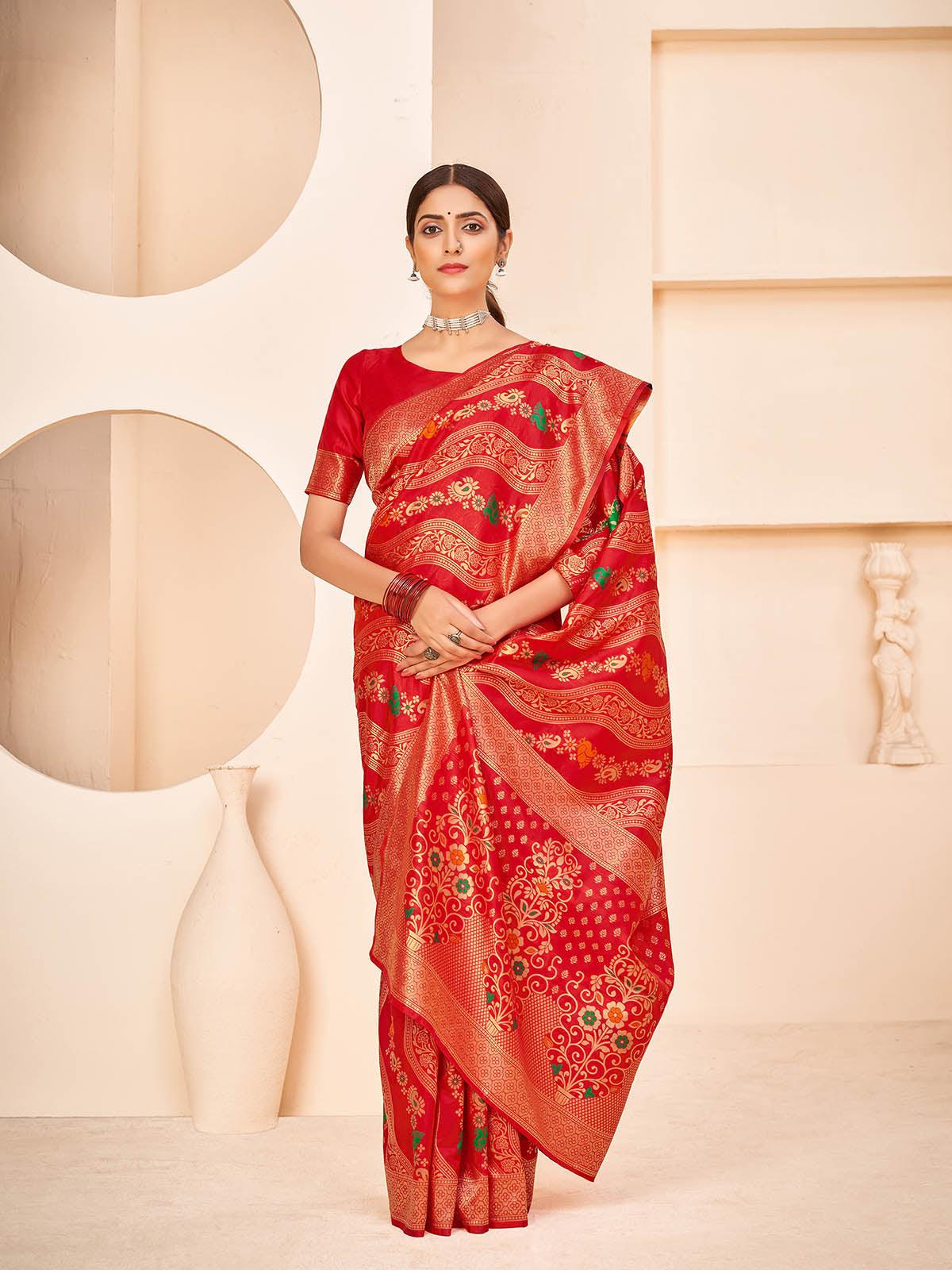 Buy Patola Silk Saree - Gorgeous Red Woven Zari & Printed Saree – Empress  Clothing