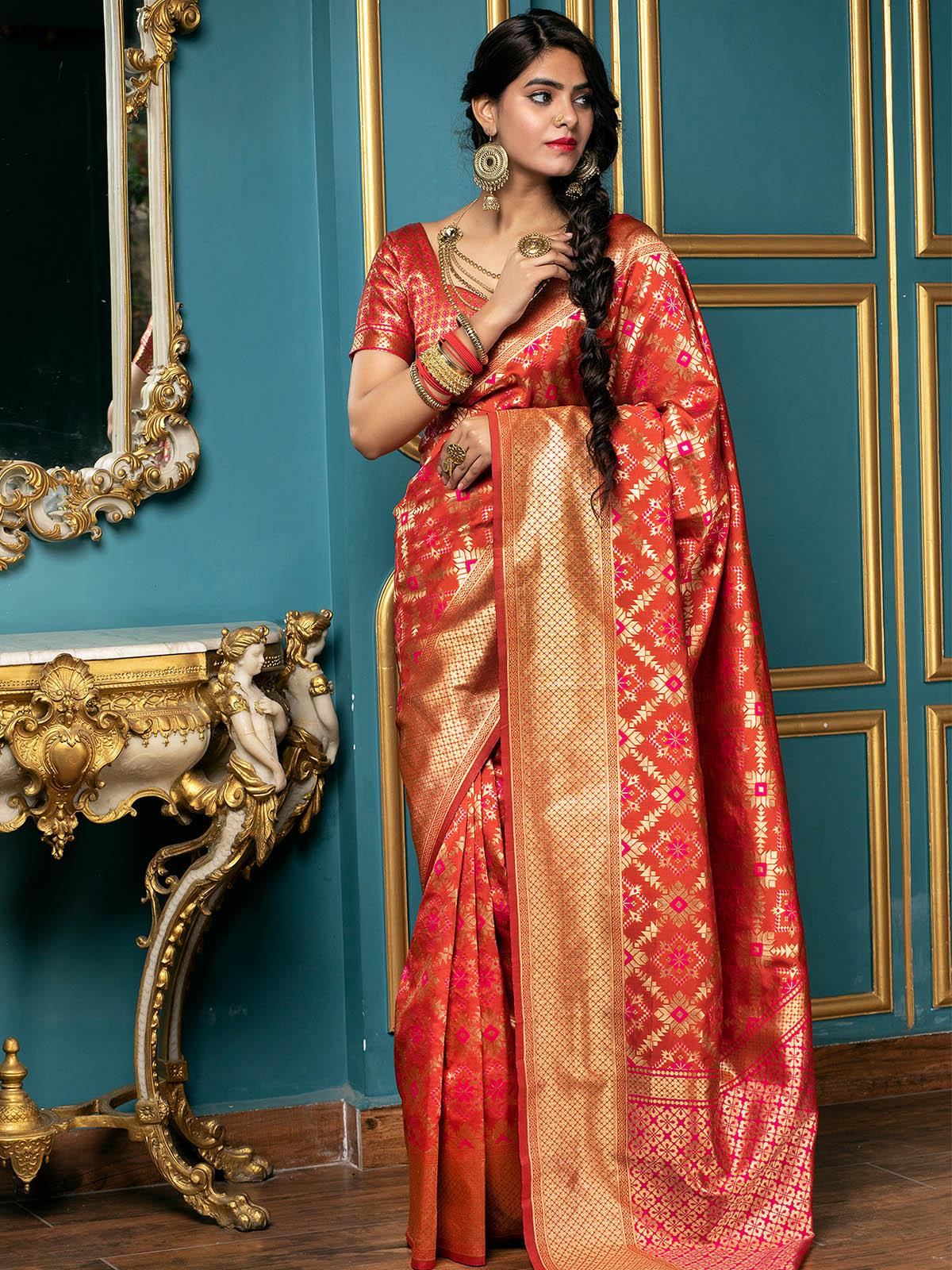 Gorgeous Woven Red Banarasi Silk Saree - Odette