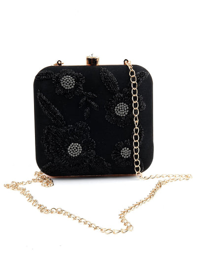 Graceful Black Boxy Clutch - Odette