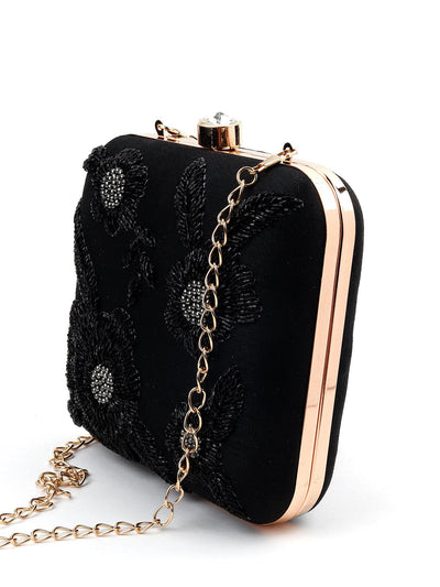 Graceful Black Boxy Clutch - Odette