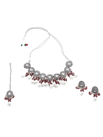 Graceful Red and White Palladium Neckpiece Set - Odette