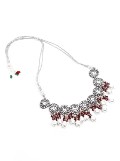 Graceful Red and White Palladium Neckpiece Set - Odette