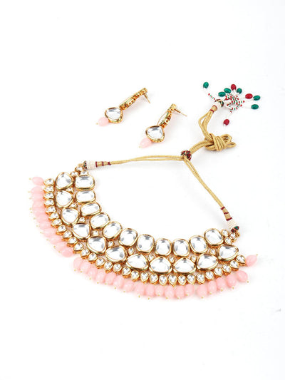 Grand Pink Mani & Kundan Necklace Set! - Odette