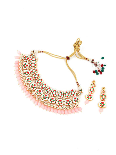 Grand Pink Mani & Kundan Necklace Set! - Odette