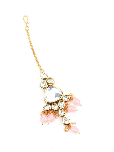 Grape Bunch Shape Pink Mani-Kundan Necklace Set - Odette