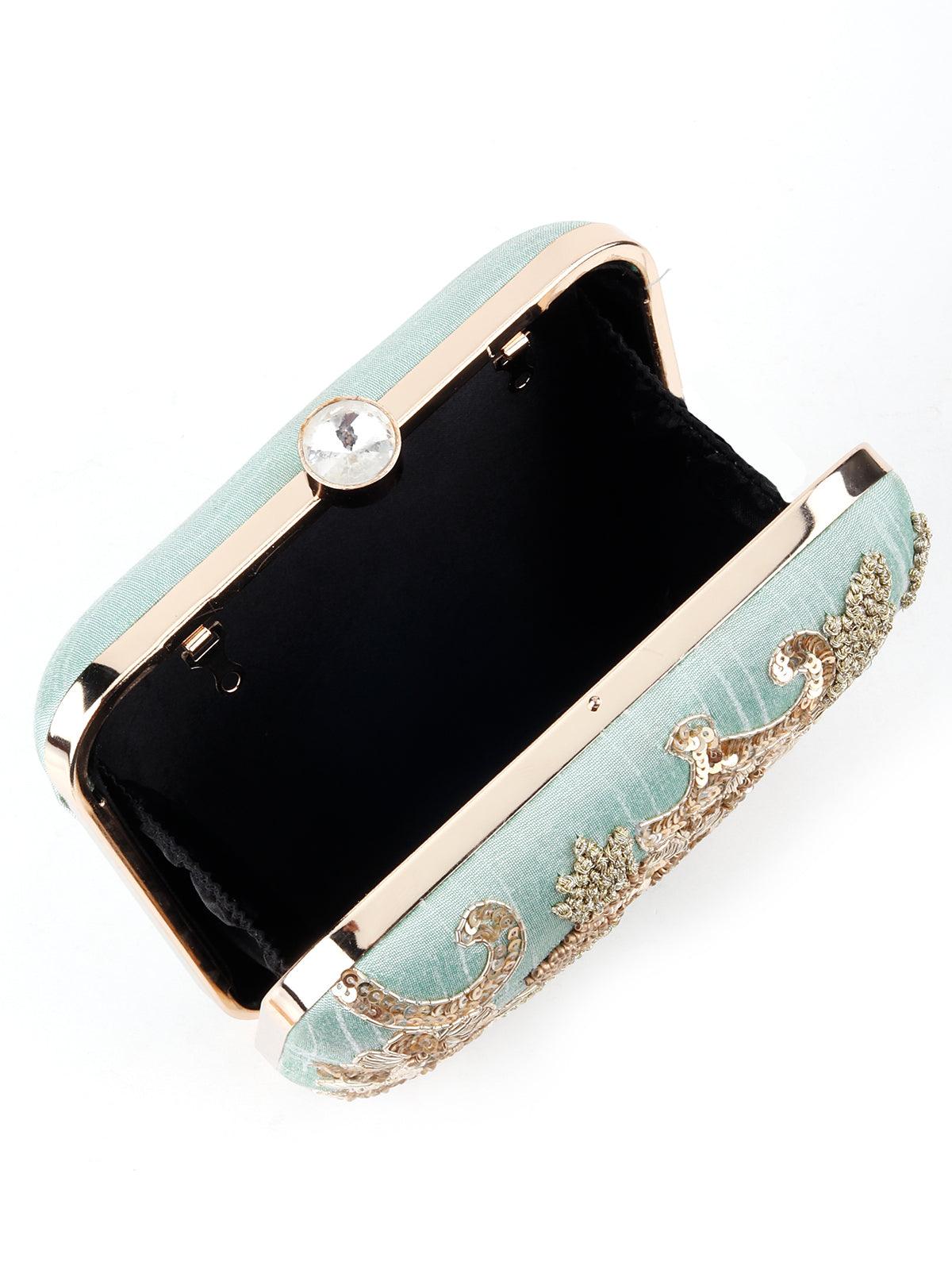 Green And Golden Tickle Box Clutch - Odette