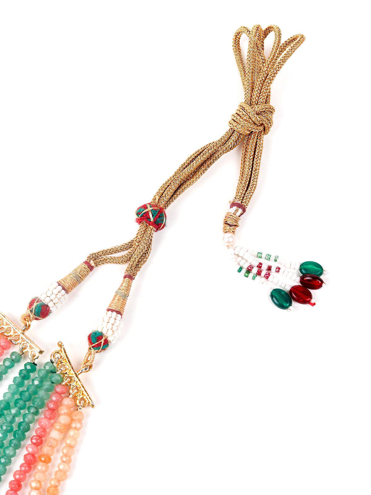 Green and orange beaded pendant necklace set - Odette