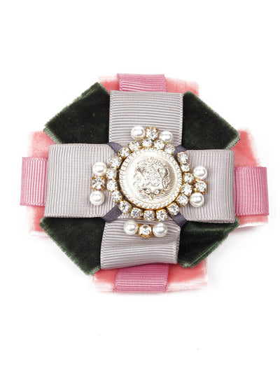 Green and pink soft embellished brooch - Odette