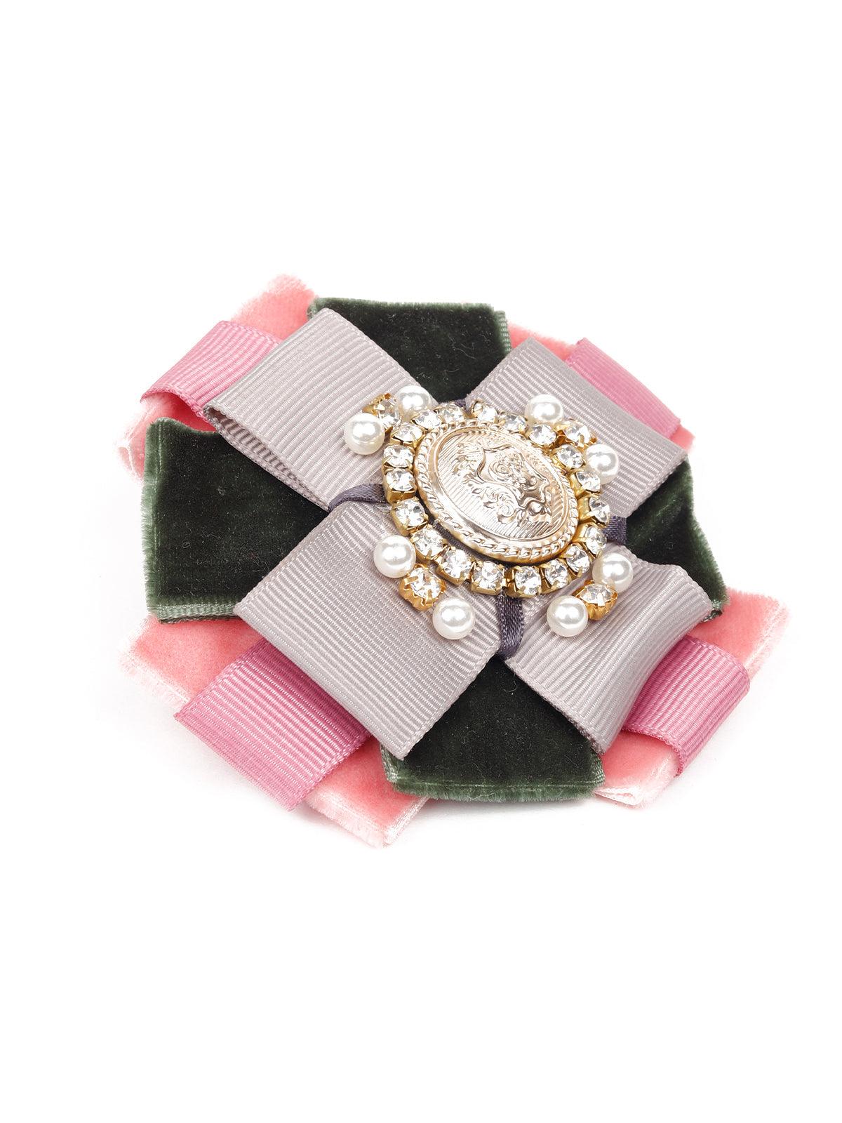 Green and pink soft embellished brooch - Odette