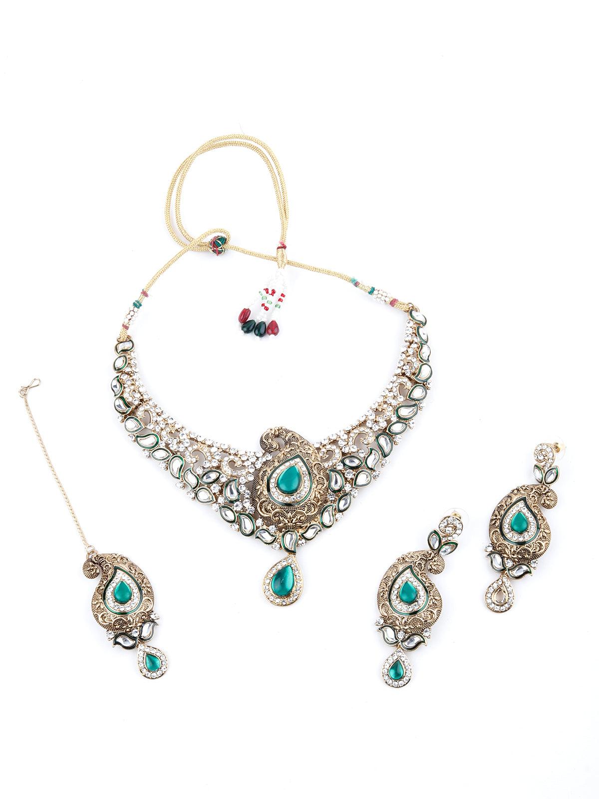 Green and White Kundan Paisley Choker Necklace - Odette