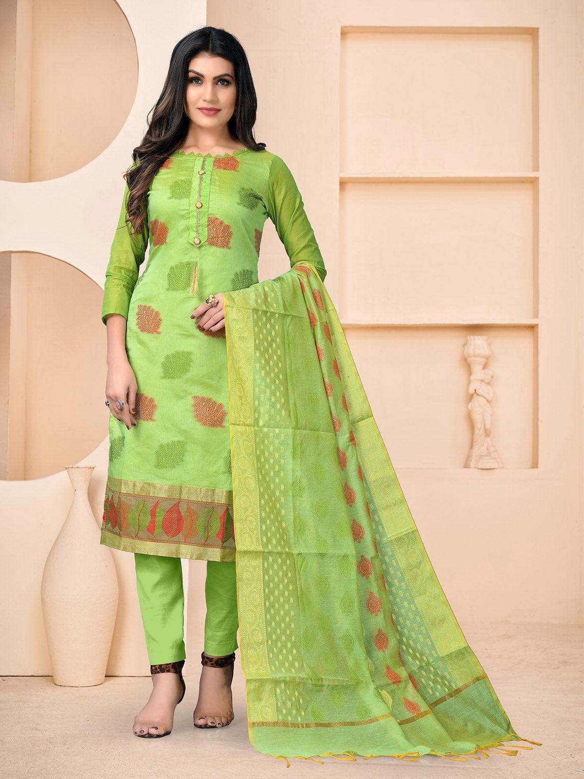 Green Banarasi Jacquard Wevon Designer Kurta Set - Odette