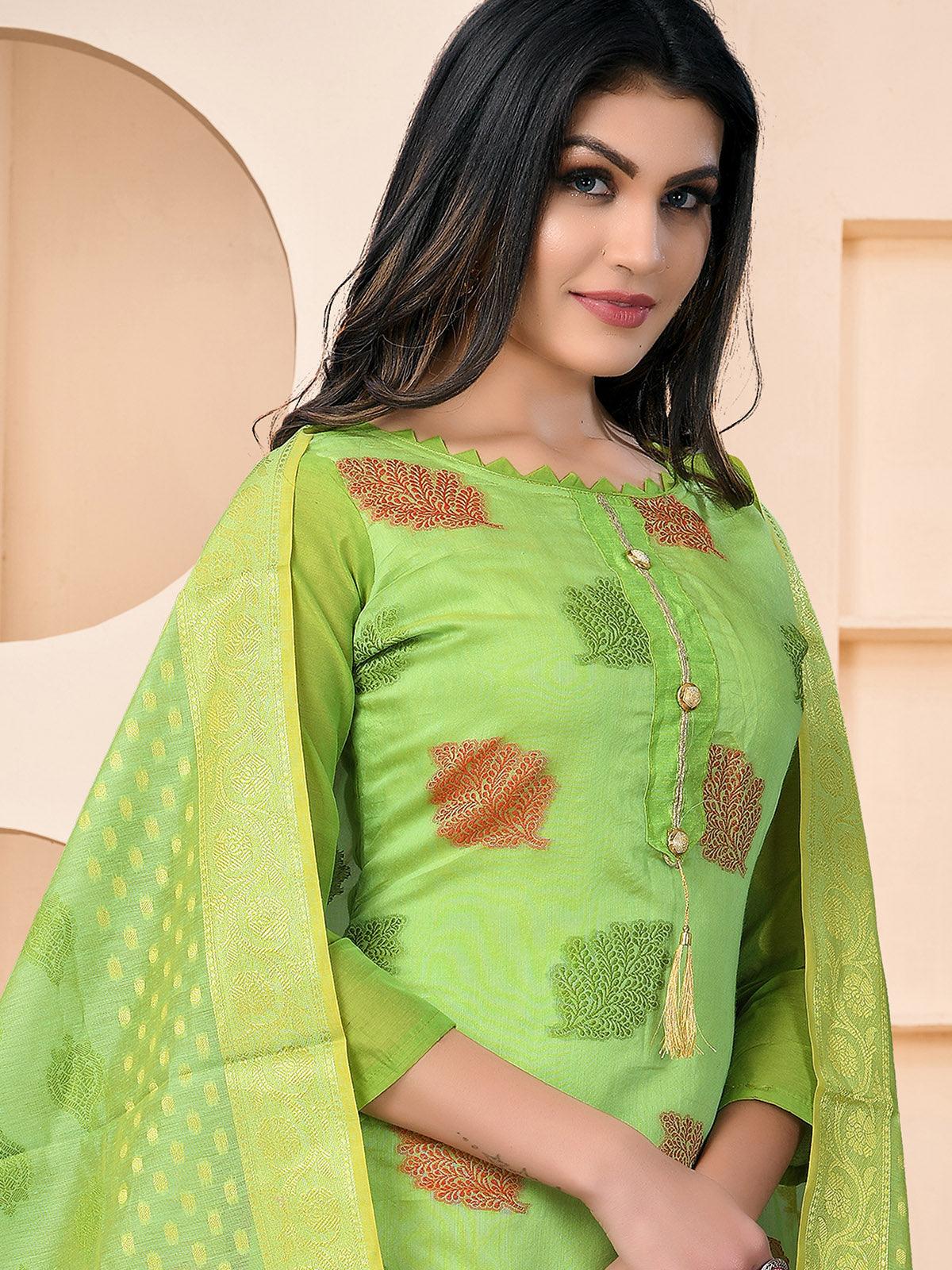 Green Banarasi Jacquard Wevon Designer Kurta Set - Odette